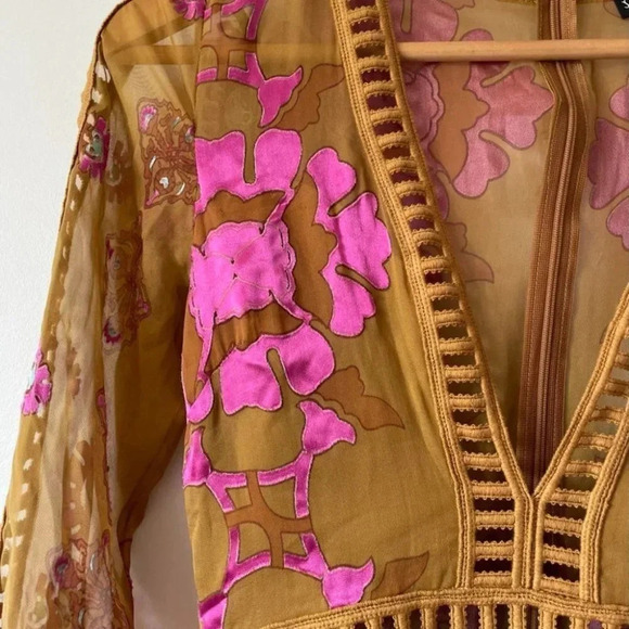 For Love & Lemons Barcelona Maxi Dress Silk Blend Mustard Yellow Sz XS - Picture 11 of 16